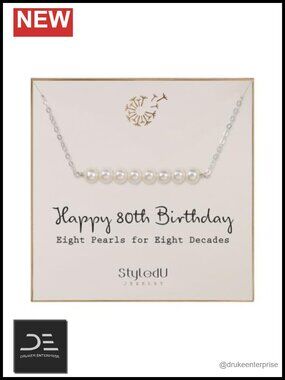 Sterling Silver Freshwater Pearl Bar Necklace, 80th Birthday Gift for Her